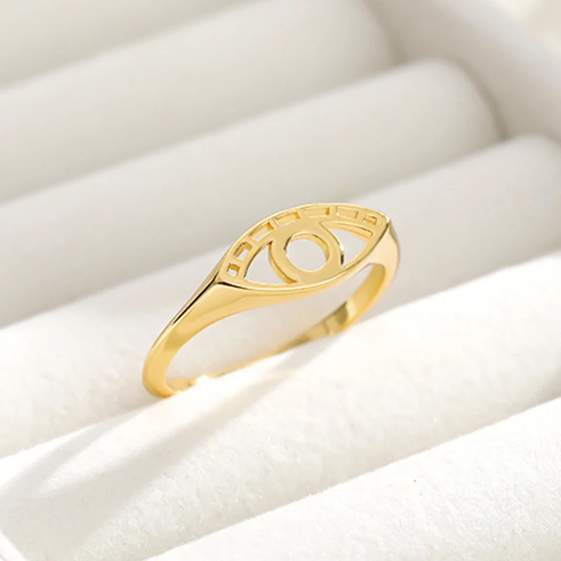 

Hollows Evil Eye Ring Femme Gold Silver Hamsa Rings For Women Men Birthday Gift Stainless Steel Mujer Bijoux 2019
