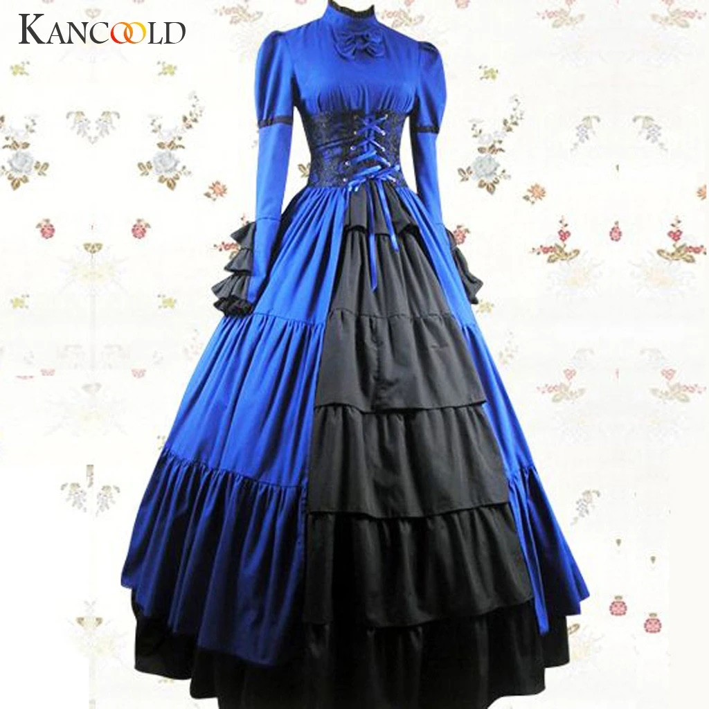 KANCOOLD Платье женское винтажное готическое кружевное платье с бантом и длинным рукавом в стиле пэчворк Модное Новое Женское платье 2019Nov27