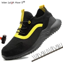 Мужская прочная рабочая обувь г. Новые модные уличные кроссовки со стальным носком, противоскользящие кроссовки размер 36-48