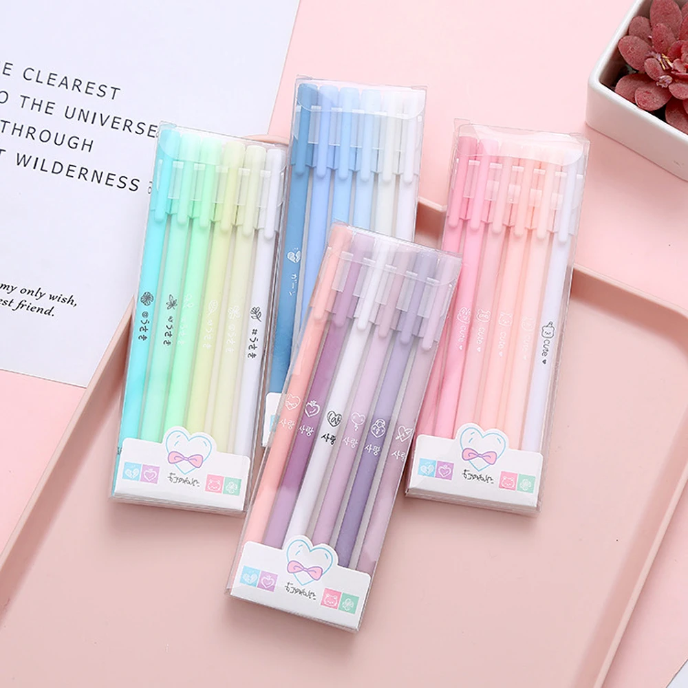 6Pcs/set Creative Morandi Simple Small Fresh Gel Pen Kawaii Quick Drying Cap Neutral Pen Student Ballpoint Pen Journal Supplies