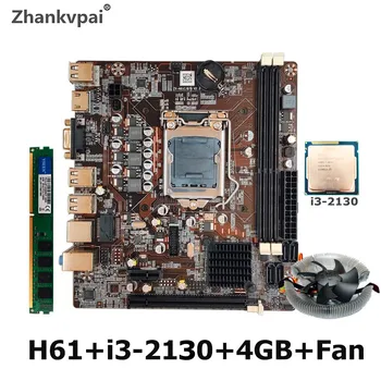 Placa base de escritorio H61 LGA1155 Intel Core Duo, cuatro hilos, i3-2130 CPU 3,4 GHZ 1333 4Gb DDR3, memoria y radiador silencioso