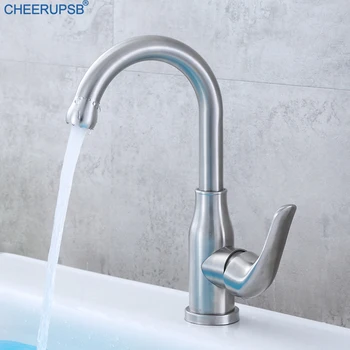 

Basin Sink Faucets Stainless Steel Bathroom Crane Hot Cold Water Mixer Deck Mount Tap 360 Degree Rotation Ceramic Spool Torneira