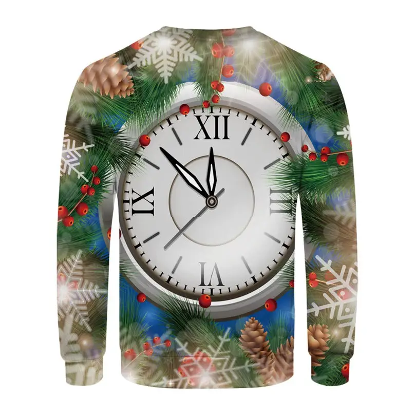 Christmas Couple's 3-D Printed Men and Women Tops Cotton Long-sleeved T Shirt Round Collar Christmas Blouse Casual Tee 4S13 (10)