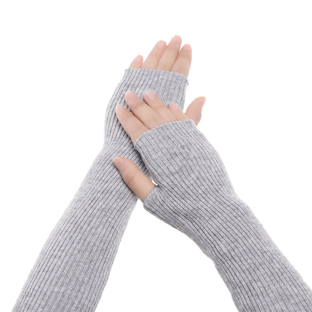 Style 1 light grey Осенне-зимние женские шерстяные гетры для рук, вязаные шерстяные Длинные вязаные перчатки без пальцев, рукавицы - Цвет: Style 1 light grey