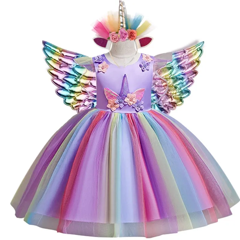 

2020 Unicorn Princess tutu dress for formal Party Girls Dress kids Costume Wedding Dresses For Girls fantasia infantil Vestidos