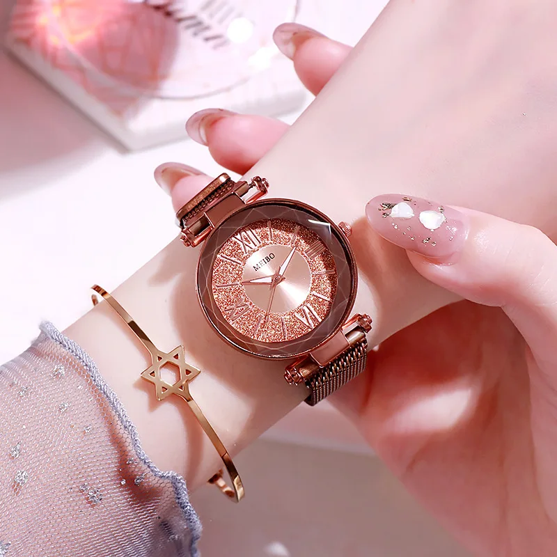 Новые модные женские часы с сетчатым ремешком повседневные римские кварцевые