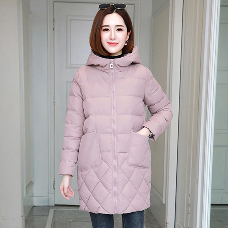 Мода плюс размер parkas парки женские зимние Новые повседневные длинные Утепленные Пальто однотонные хлопковые куртки с капюшоном женские