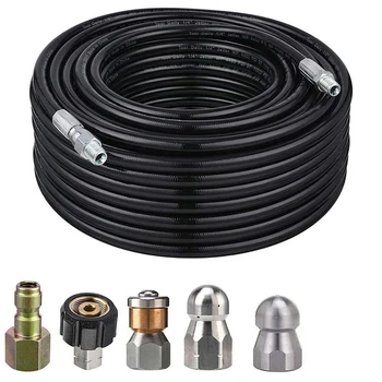 

Sewer Jetter Kit for Pressure Washer, Rotating Sewer Jetter Nozzle Orifice 4.5 & Button Nose Orifice 4.0, 50 Feet Hose