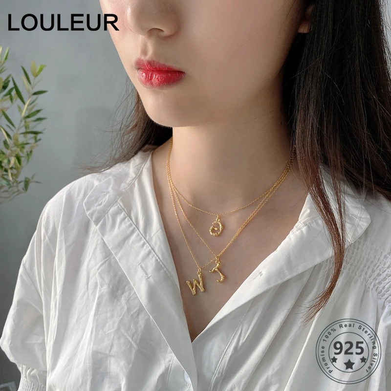 Louleur 26 English Letter 925 Sterling Silver Necklace Western Style Choker Gold Necklace for Women Luxury Jewelry Birthday Gift
