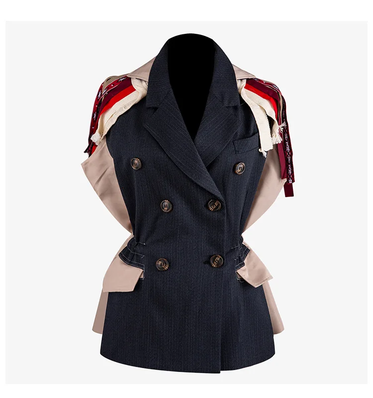 Handmade Luxury Suit Jacket for Women Causel Back Ribbon Stitching Tassel Double Breasted Vest Coat