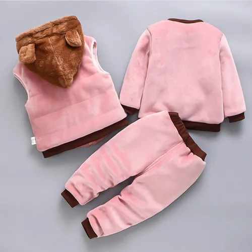 Tricken Fleece 아동 후드 겉옷 상의 바지 세트, 따뜻한 의상 슈트, 남아 및 여아 의류, 3 피스 3