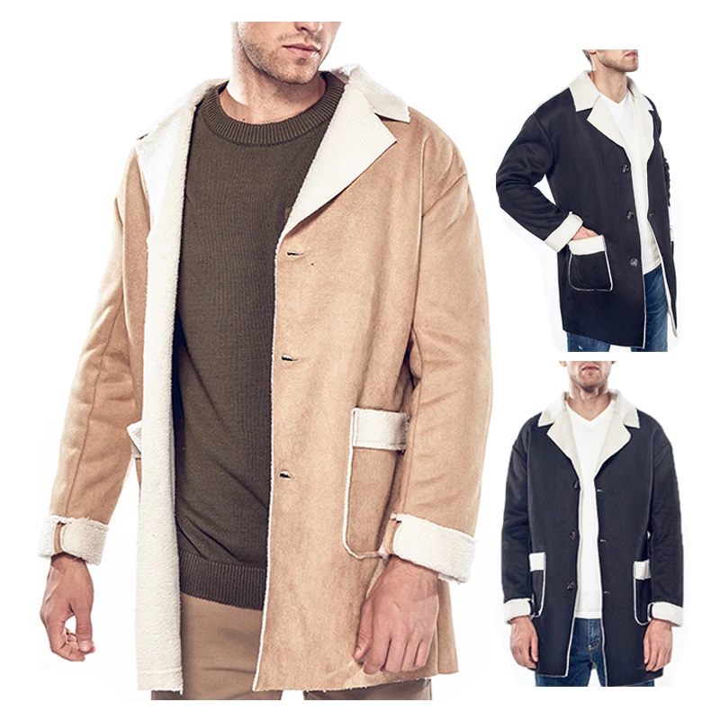 

Men's windbreaker personality turn wool leader pocket compound lamb wool men's casual single-row button windbreaker