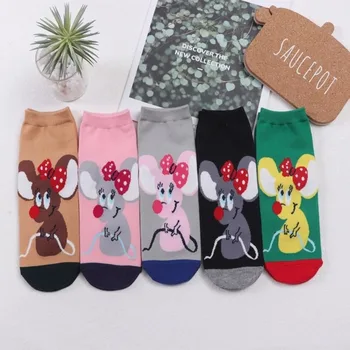 

Women Soft Sock Cartoon Ladies Animal Printing Socks Mouse Colorful Woman Boat Casual Cotton Sox Girls Spring Trendy Skarpetki