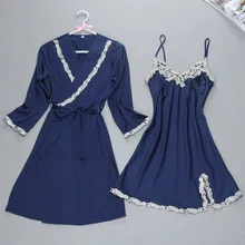 Модный женский сексуальный халат, комплект для сна, банный халат+ пижама, комплект из двух предметов, Женская домашняя одежда, весенний пижамный комплект с тремя рукавами, Лидер продаж