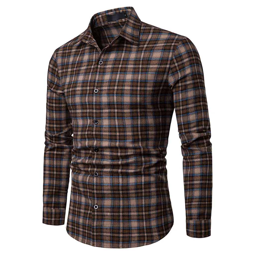 MUQGEW camiseta masculina Мужская рубашка с длинным рукавом, клетчатая рубашка с рисунком, большой размер, повседневный Топ, блуза, рубашки, chemise homme
