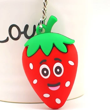 

FREE SHIPPING BY DHL 100pcs/lot New Funny Strawberry Keychains Silicone Fruit Strawberry Keyrings for Kids Gifts