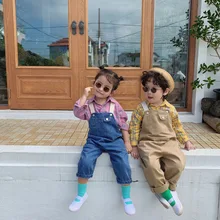 WLG/повседневные комбинезоны для мальчиков и девочек детские осенние джинсовые брюки черного цвета и цвета хаки комбинезон для малышей, универсальная одежда для детей от 1 до 6 лет