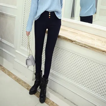 

Women three-button high waist plain stretch pencil pants casual female feet pants trouser 2020