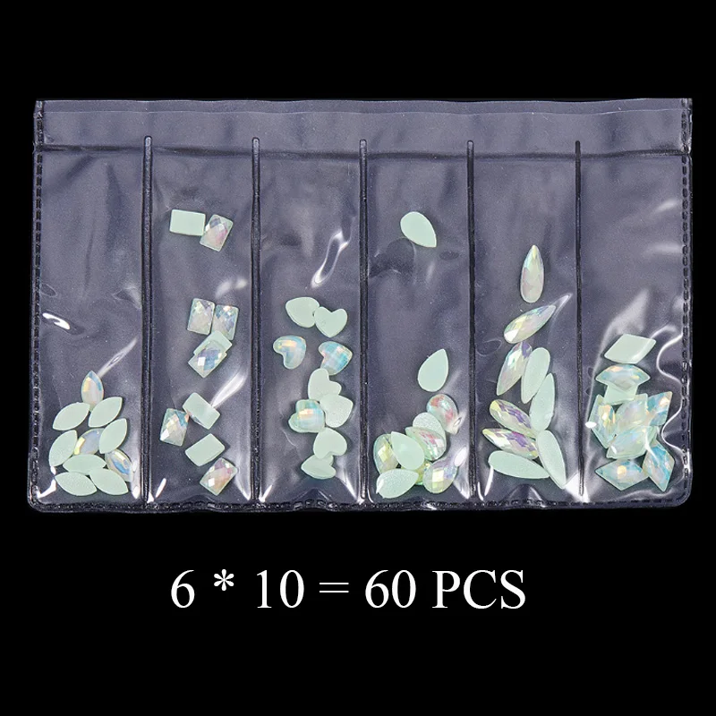 60Pcs Green 1 упаковка AB плоские с оборота стеклянные стразы для ногтей алмазные каплевидные конские глазные кристаллы Камни блестящие драгоценные камни маникюрные украшения для ногтей - Цвет: 60Pcs Green