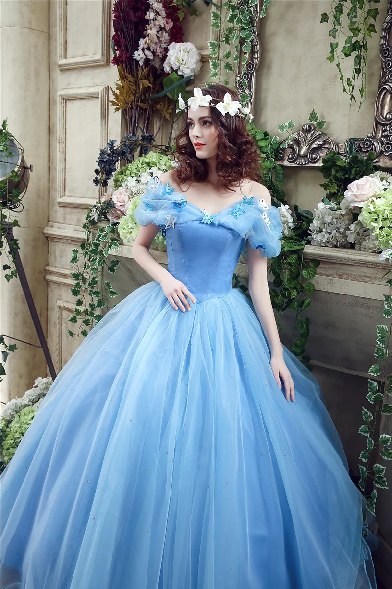 Cinderela Quinceanera Vestidos 2019 Novo Romatic Céu Azul Fora Do Ombro  Floral Longo Organza Formal Vestido De Baile Cosplay Vestido De Baile De  Hxhdress, $989,…