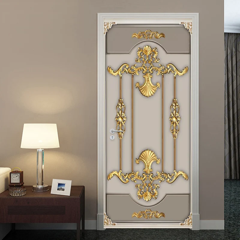 Европейский стиль 3D стерео Золотой гипсовый узор обои ПВХ самоклеющиеся водонепроницаемые двери Стикеры гостиной роскошный 3D плакат