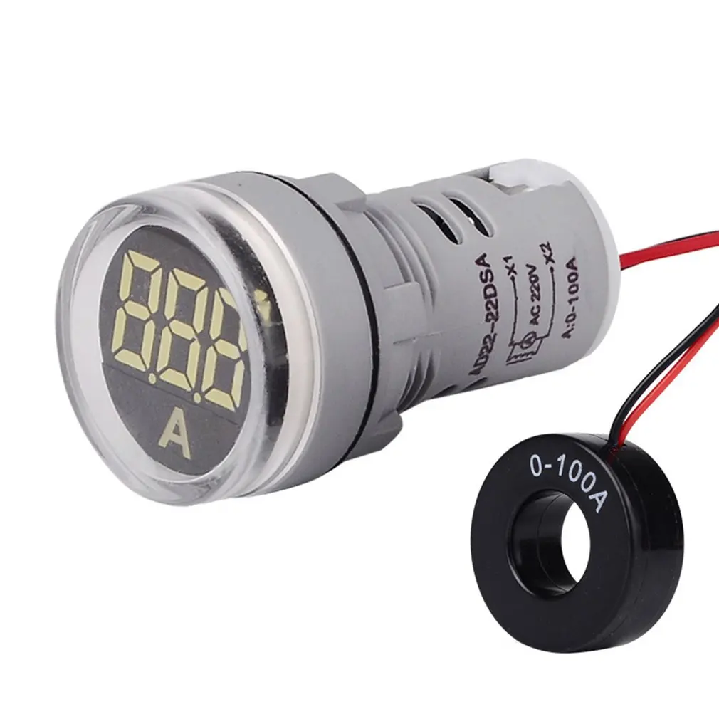 Round white SINOTIMER Цифровой вольтметр переменного тока Амперметр 50-600 в 100А 22 мм светодиодный индикатор Тока измеритель напряжения мини вольт ампер тестер Aquare панель - Цвет: Round white