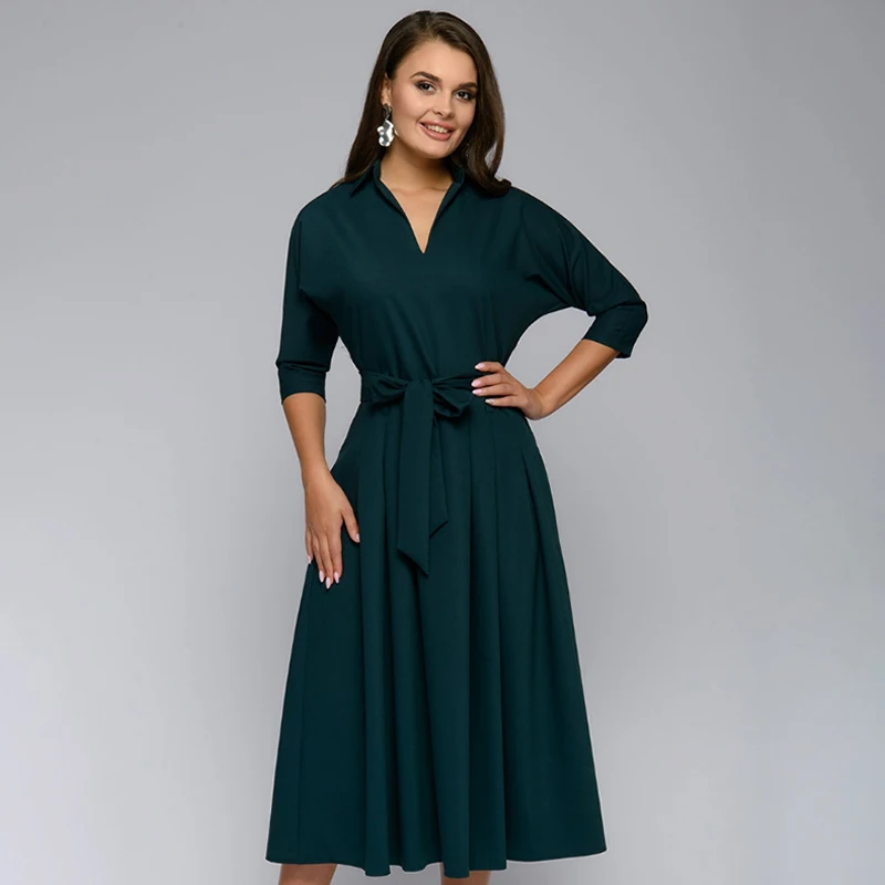 Новинка 2020 женское модное винтажное платье повседневное зеленое элегантное