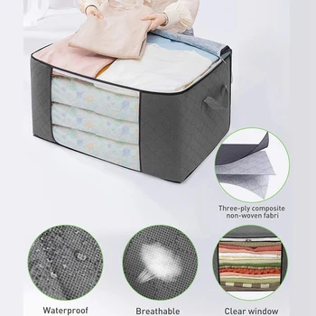 

Large Clothes Storage Bag Container, Foldable Storage Bag for Quilt Blanket, Quilt Handle, 4 Pieces in Gray