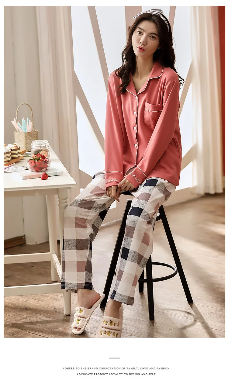 Женский пижамный комплект из 2 предметов, хлопковый топ с длинным рукавом и пуговицами+ штаны, пижама, халат, ночная рубашка без рукавов