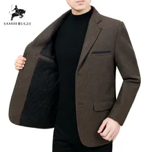 Блейзер hombre, шерсть, зима, плюс хлопок, уплотненный Блейзер, masculino, однотонный, Деловой, Повседневный, сохраняющий тепло, Мужской Блейзер, куртка