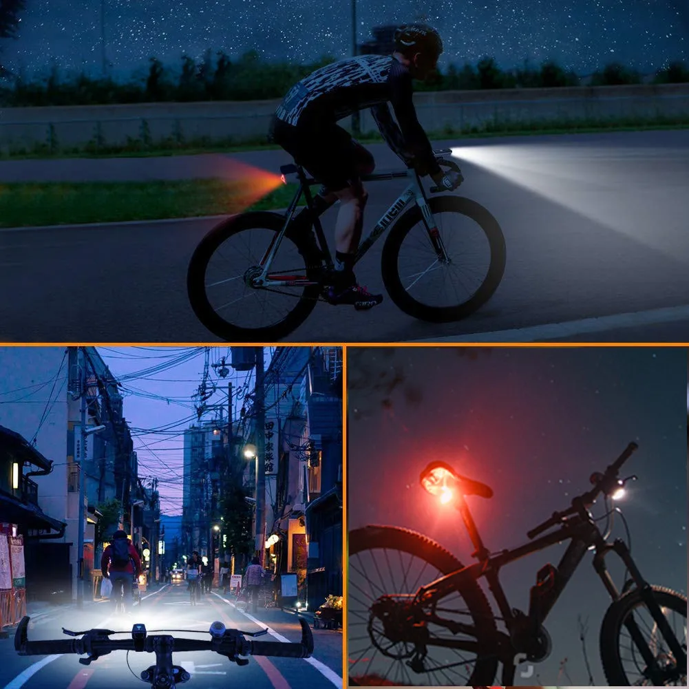 2200 мА/ч умный индукционный велосипедный передний светильник, комплект, USB Перезаряжаемый светодиодный задний светильник и головной светильник с рогом, светильник-вспышка для велосипеда