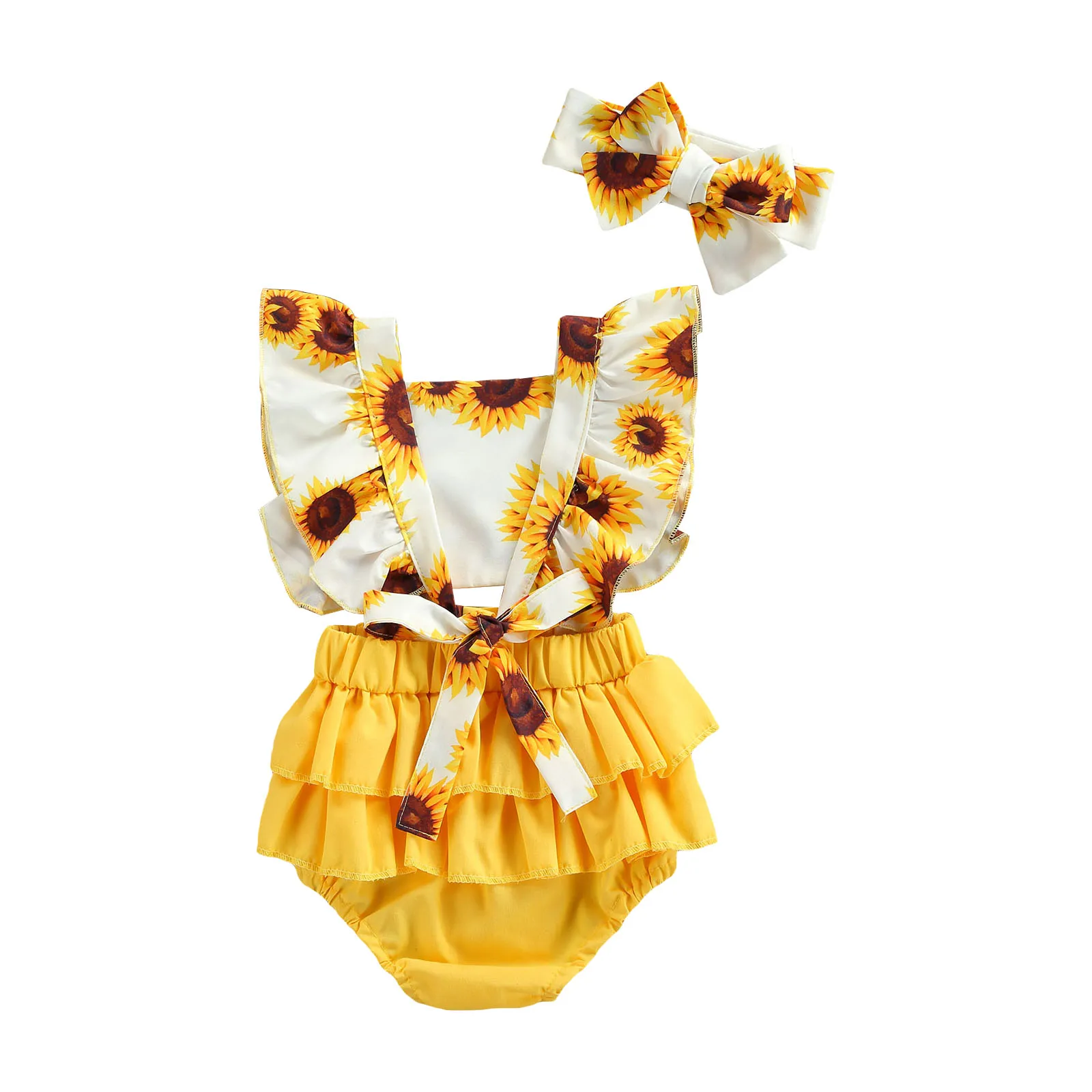 Body para niños con diadema, estampado de girasoles, cuello