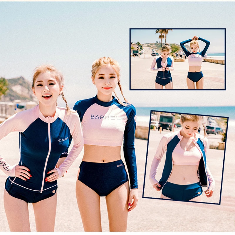 

Bikini 2018 Long Sleeve sunscreen Swimwear Women Surf bather Print Retro 3 Pieces/2 Pieces Swimsuit Rashgard Lycra Wetsuit Swim