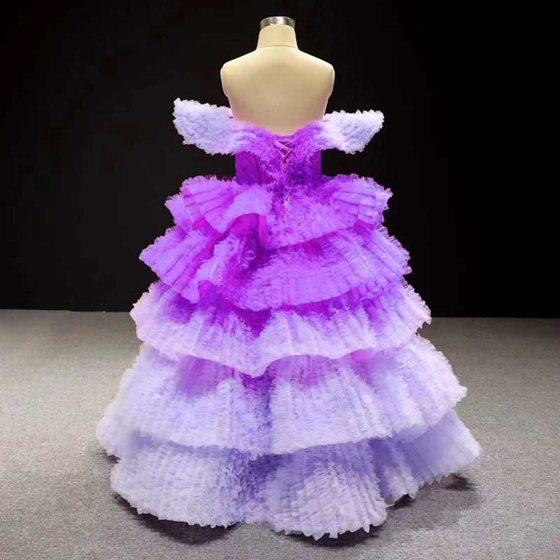 Милые пышные платья фиолетового цвета с цветочным узором для девочек; детское платье в пол со стразами и оборками; платья для причастия; вечерние платья для торжеств