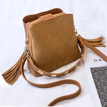 

Vintage Tassel women crossbody Bag Fashion Scrub Bucket Bag High Quality lady Shoulder Bag Simple Top-Handle Bags All-match Tote