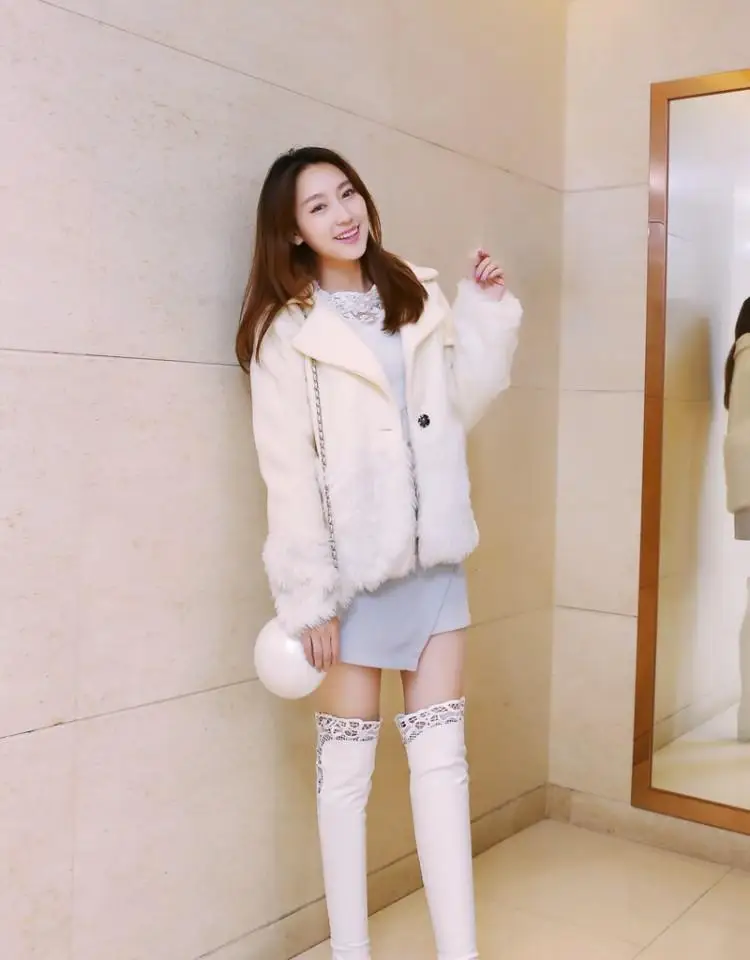 41_Womens Winter Korean Thick Crust Diamond Elegant Wedges Knee High Heeled Knight Boots Sale White Black