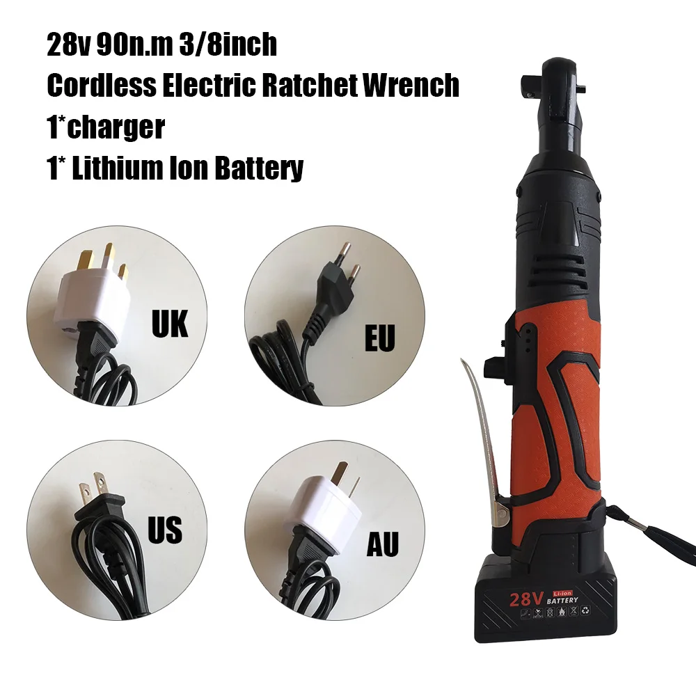 

Right Angle Wrench Ratchet 28V 90N.m 3/8in Cordless Electric Ratchet Wrench Tool Kit With Battery Accessories Tool