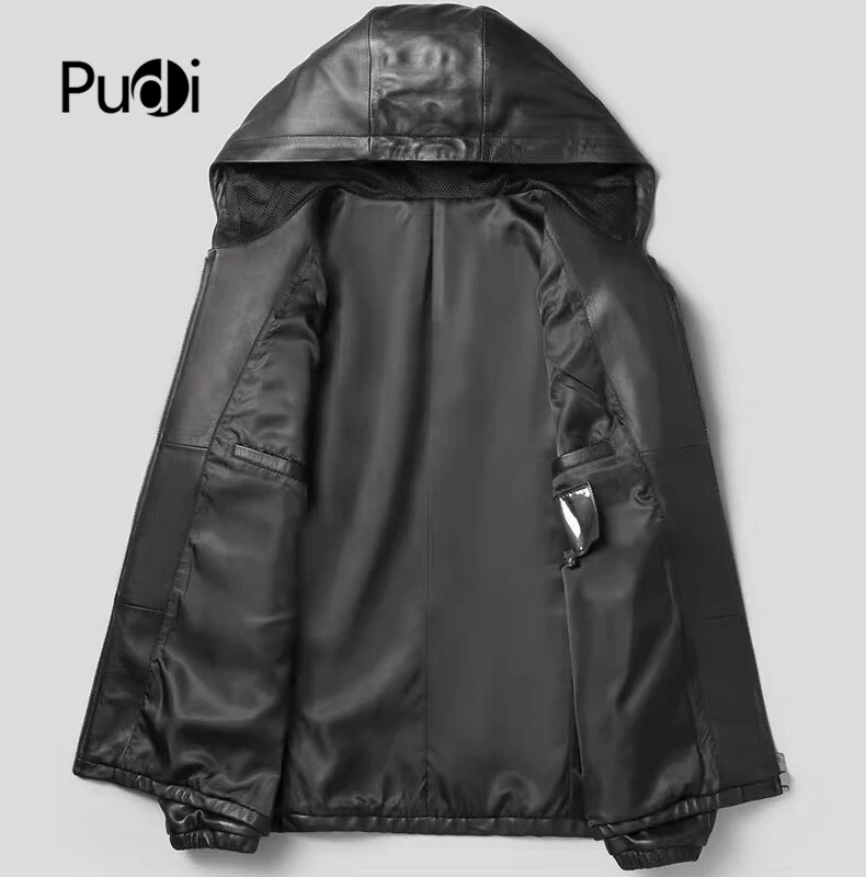 Pudi MT934 новые модные мужские куртки пальто с капюшоном короткие оригинальные жакеты из овечьей кожи Верхняя одежда из натуральной кожи