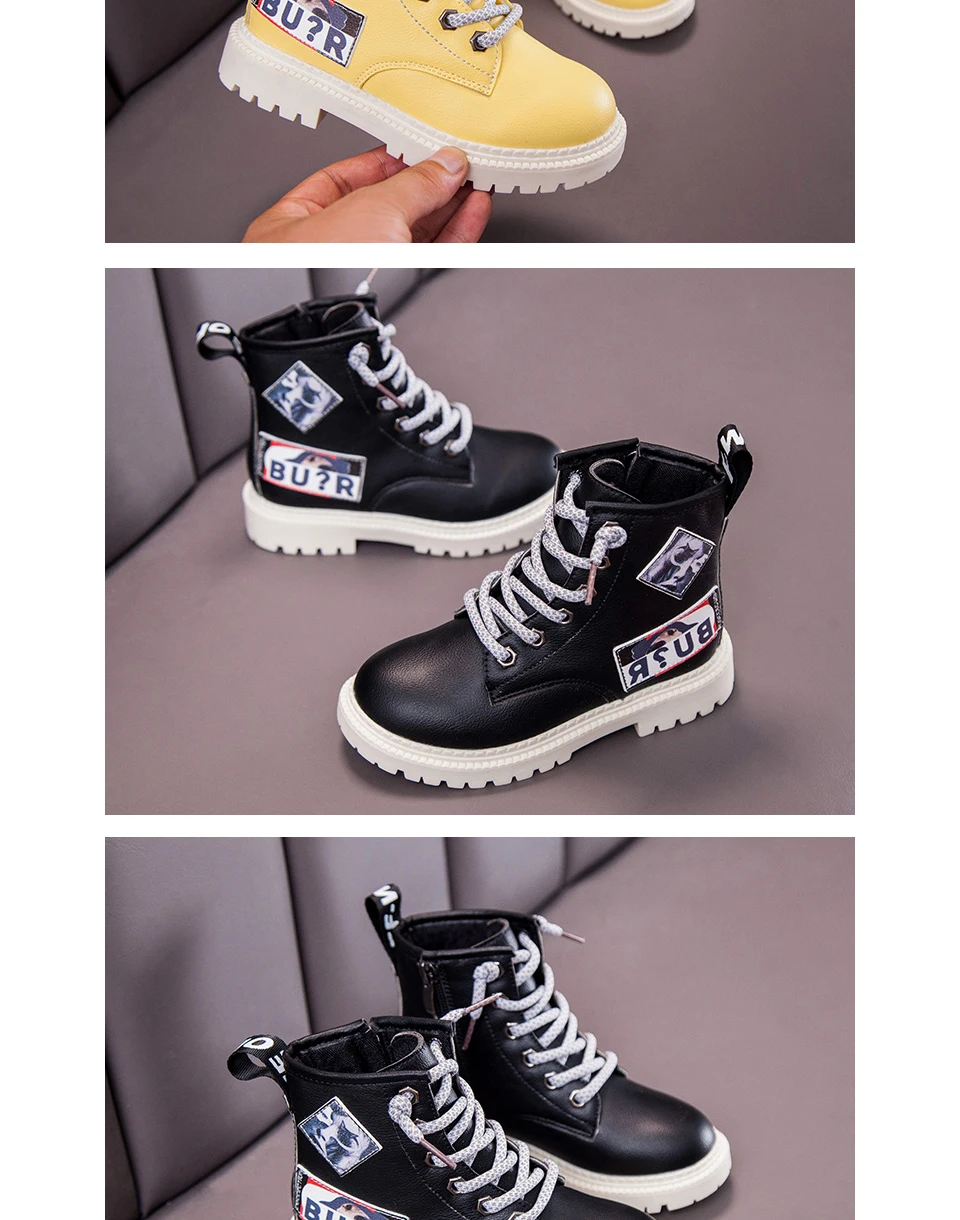Children Martin Boots PU Leather Waterproof Motorcycle Boots Winter Kids Snow Boots Brand Girls Princess Shoes Boots