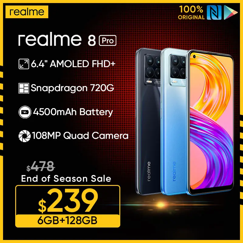 Смартфон realme 8 Pro 720 МП 6 4 дюйма AMOLED 50 Вт 4500 мАч | Мобильные телефоны и аксессуары