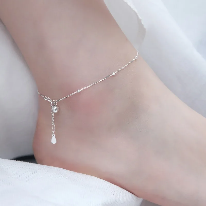 

Silver Chris Bell Anklet Have Voice Women's Japanese And Korean Style S925 Fine Silver Simple Ankle Ring Students South Korea MO