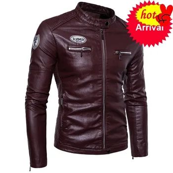 

Men's Leisure Autumn Long-sleeved Leather Jackets Men Winter Windproof Leather Moto Biker Style Thick Warm Jacket Men
