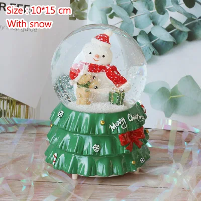 with snow Creative Christmas Tree Base Crystal Ball New Year Gifts Santa Claus Snowman Figurine Music Box Room Decor Ornament Decoration - Цвет: with snow