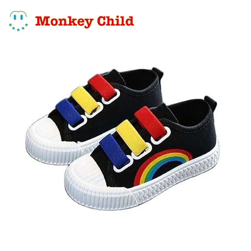Children Spring Autunm Canvas Shoes Girls Rainbow Shoes Breathable Sport Shoes Kids Fashion Off White Colorful Shoelaces