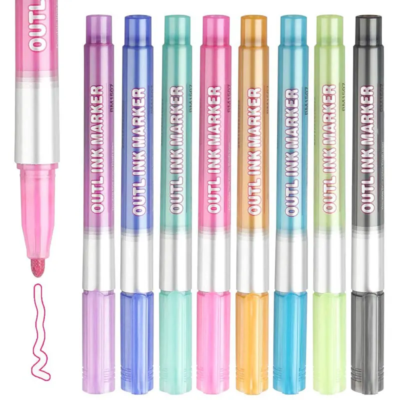 

8/12 Colors Double Lines Outline Paint Marker Glitter Fluorescent Pen Art Markers Highlighter Pens Drawing Scrapbooking Doodling