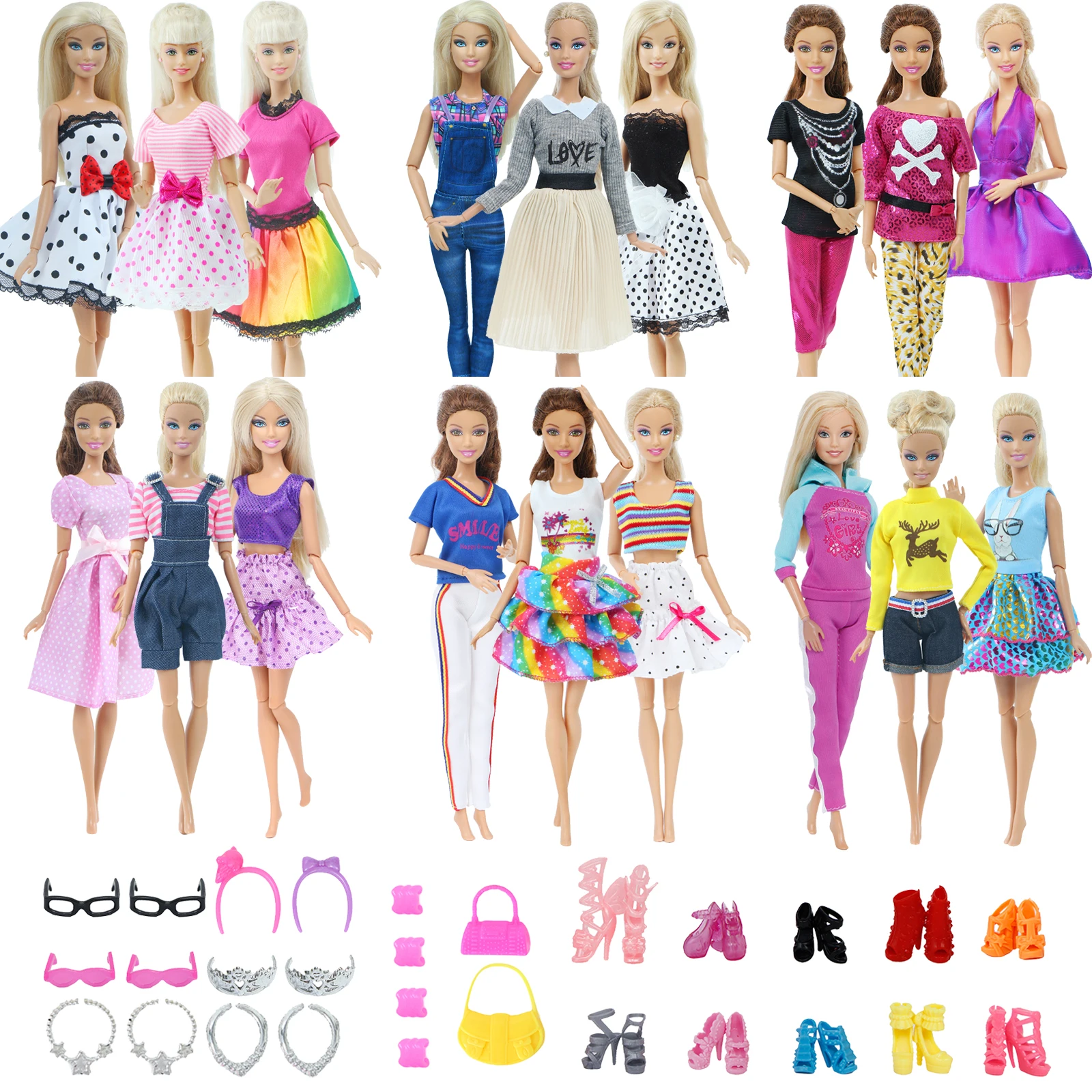 3 комплекта модная одежда для кукол наряды + 10 пар обуви в случайном порядке 24
