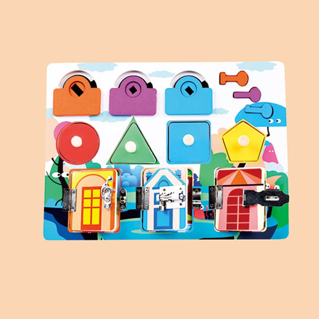 Montessori Toddler Busy Board Wooden Sensory Unlock Toys Locks Latches