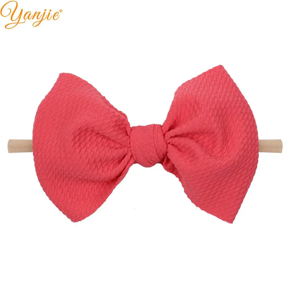 watermelon Нейлоновые оголовья 6 ''волос Луки Вафельная Ткань мягкие однотонные эластичный ободок с бантом ручной работы DIY с бесплатной доставкой нарисованной длинноволосой девочкой, аксессуары, лента для волос - Цвет: watermelon