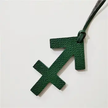 

Classic Constellation Keychain 100% Real Leather For Sagittarious Keyring Women Charm Bag Holder Car Ornaments Pendant Chains