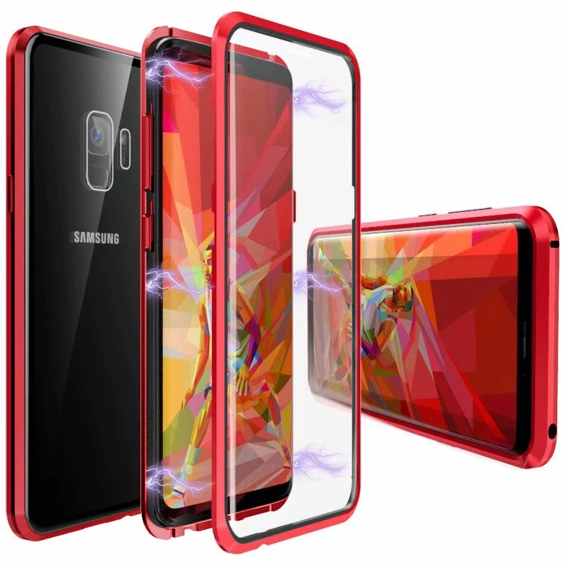 Магнитный чехол с двойным стеклом для Samsung note 10 pro металлический адсорбционный